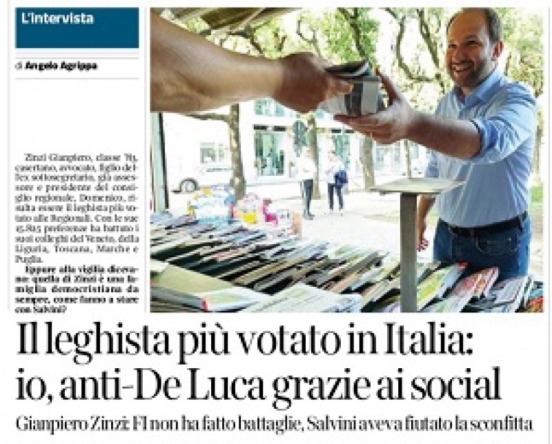 Intervista sul Corriere del Mezzogiorno. Il leghista più votato d'Italia: 
